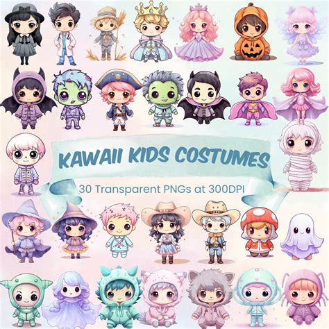 Kawaii Kids Halloween Costume Clipart Cute Pastel Candy Clipart Bundle Happy Halloween Printable ...