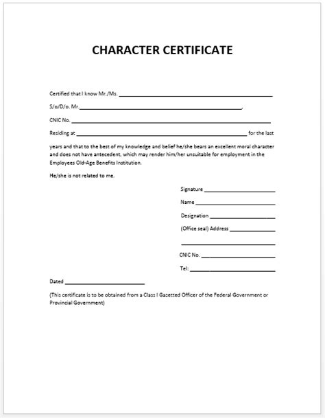 Character Certificate Template - My Word Templates