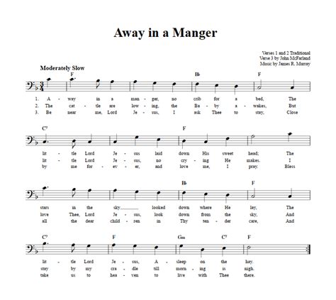 Away in a Manger Bass Clef Instrument Sheet Music (Lead Sheet) with ...