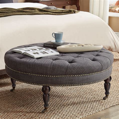 Homelegance E208RD Traditional Round Tufted Bench Ottoman with Casters | A1 Furniture & Mattress ...