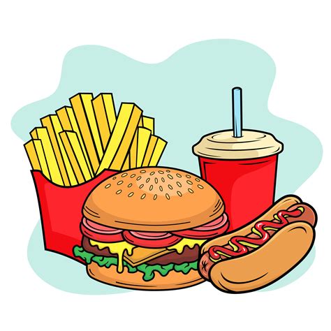 vector illustration of fast food include burger hotdog french fries and drink isolated on smooth ...