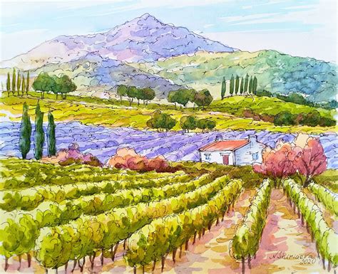 Original Watercolor Landscape Tuscany Painting Lavender Field | Etsy