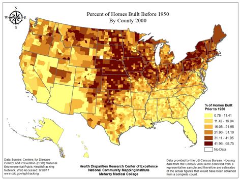 Percent of Homes Built Before 1950 By County 2000 – GIS Use in Public Health & Healthcare