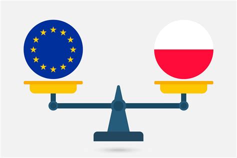 Scales balancing the EU and the Poland flag. Vector illustration ...