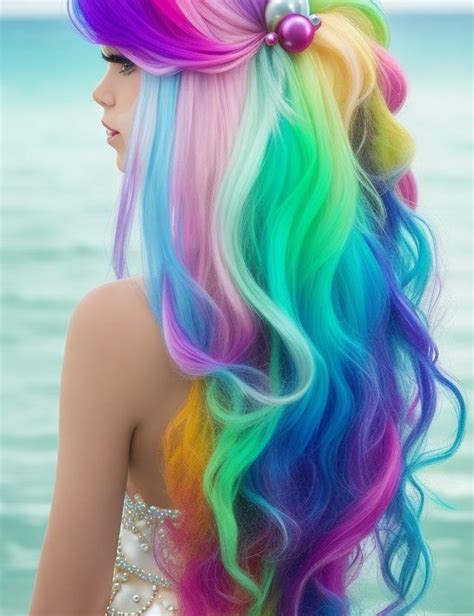 rainbow hair mermaid pearls 2 by angieaidigital on DeviantArt