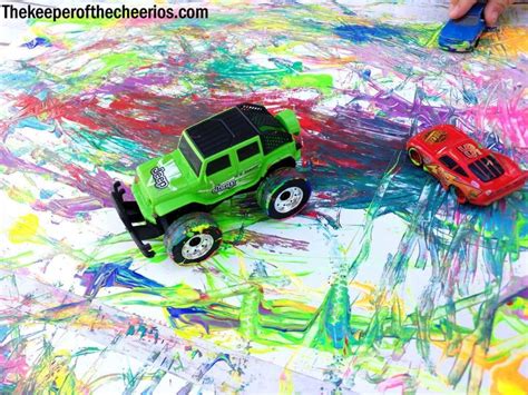 Painting With Cars - The Keeper of the Cheerios Projects For Kids, Crafts For Kids, Craft Kids ...