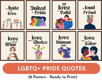 LGBTQ Quotes and slogans (set of 8 posters), Pride month, bulletin board