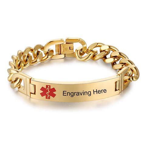 7.5 to 8.5 Inches Free Engrave Emergency Medical Bracelets for Men Women Alert ID Bracelets for ...