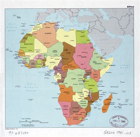 Large detail political map of Africa with the marks of capitals, major cities and names of ...