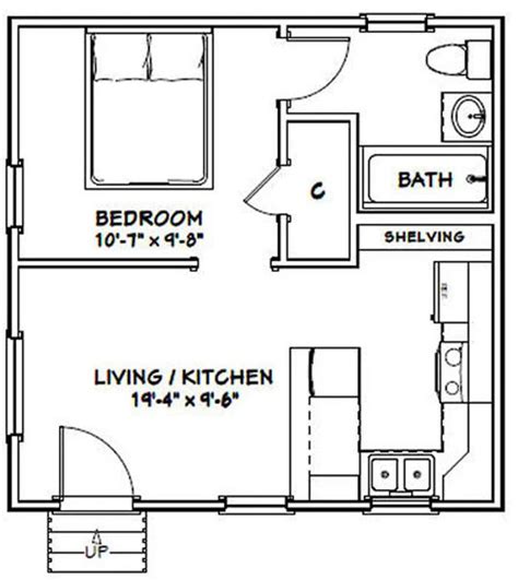 20x20 Tiny House 1-bedroom 1-bath 400 Sq Ft PDF Floor - Etsy | Tiny house layout, Small house ...