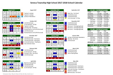 Seneca High School - 2017-2018 School Calendar Snapshot