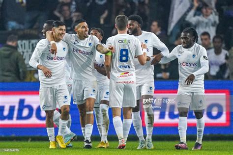 Gerardo Arteaga of KRC Genk celebrate scoring his side's second goal ...