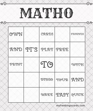 PRINT 100+ MATHO BINGO CARDS