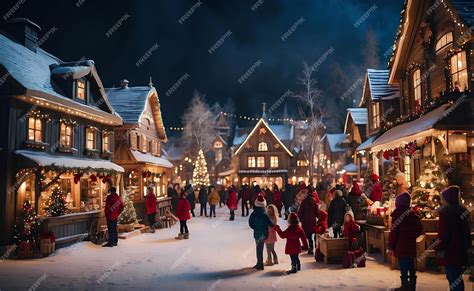 Premium AI Image | A christmas Village with beautiful lights and children