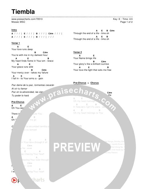 Tiembla (Tremble) Chords PDF (Mosaic MSC) - PraiseCharts