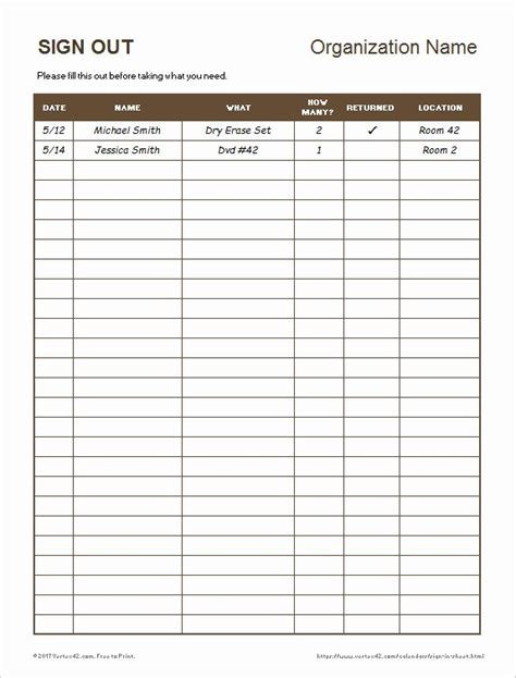 Equipment Checkout form Template Excel Fresh Equipment Sign Out Sheet ...