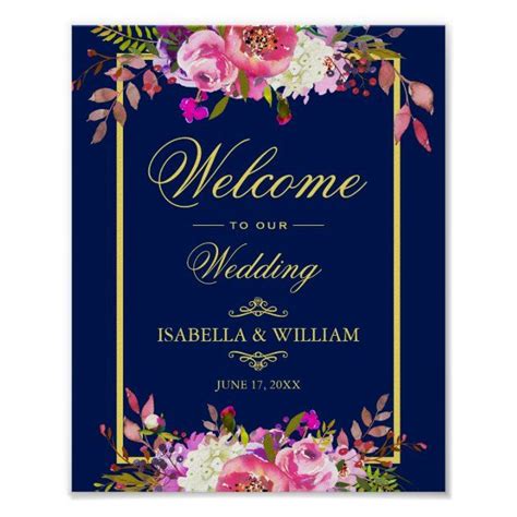 Modern Floral Black Gold Wedding Invitation | Zazzle.com | Wedding signs, Welcome to our wedding ...