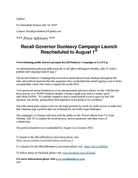 Dunleavy Recall Campaign August 1st : r/alaska