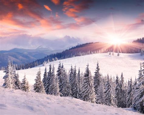 Colorful Winter Sunrise in Mountains Stock Image - Image of peak ...