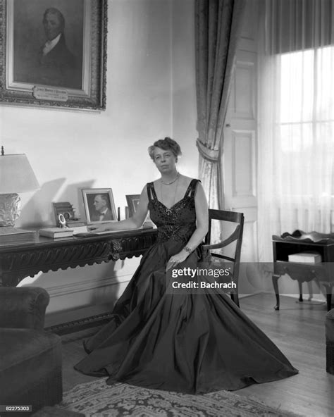 Portrait of American First Lady Eleanor Roosevelt , as she sits at a ...