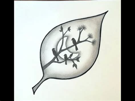 Simple Pencil Drawing and Shading in a Leaf|Birds On a Branch|Creative Scenery for Beginners ...