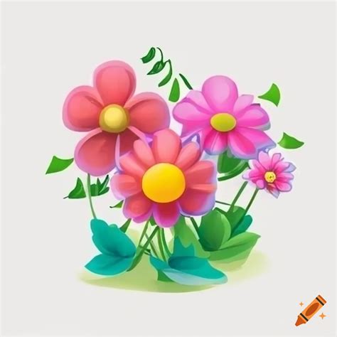 Cartoon flowers on white background on Craiyon