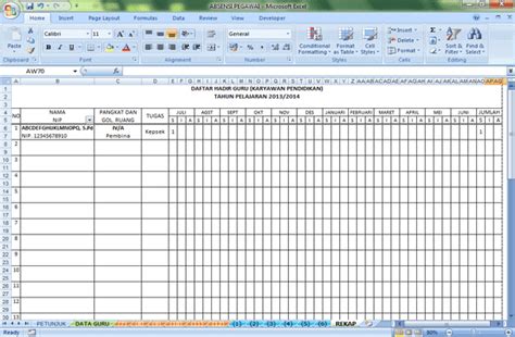 Absensi Daftar Hadir Guru Format Microsoft Excel | Microsoft excel, Rencana pembelajaran, Kepala ...