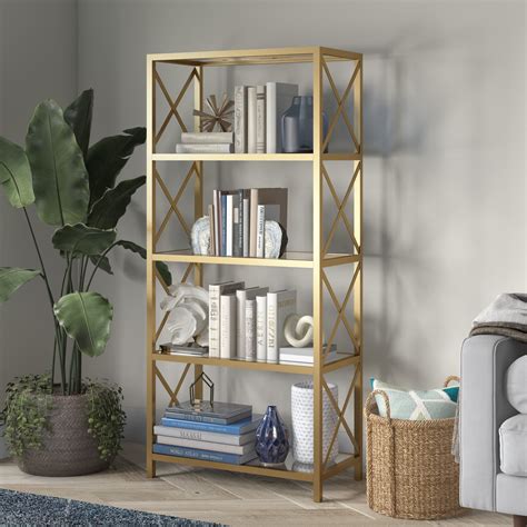 Modern 4-Tier Metal Bookcase, Metal Open Shelf Storage, Etagere Tall Bookshelves in Brass for ...