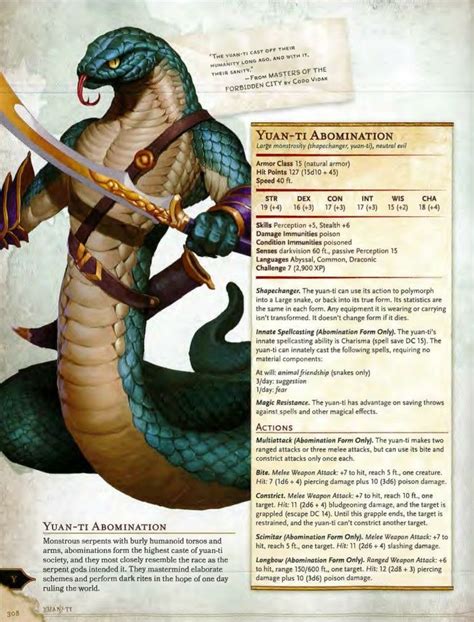 Yuan Ti Abomination 5e | Dnd races, Dnd, Dungeons and dragons classes