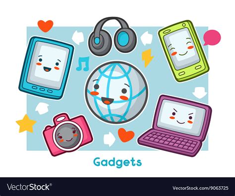 Kawaii gadgets funny card doodles with pretty Vector Image