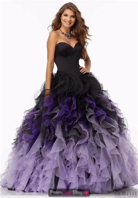 Aliexpress.com : Buy 2017 Black Purple Ball Gown Prom Dresses Sweetheart Ruffles Organza Corset ...