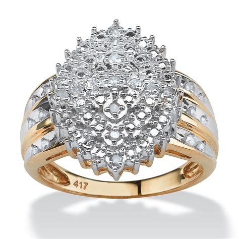 Palm Beach Jewelry PalmBeach 1/3 TCW Round Diamond Marquise-Shaped Cluster Ring in 10k Yellow ...