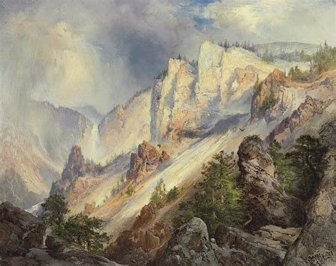 Thomas Moran (1827-1926) , A Passing Shower in the Yellowstone Cañon ...