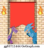 1 Two Dragons Behind The Brick Wall Clip Art | Royalty Free - GoGraph