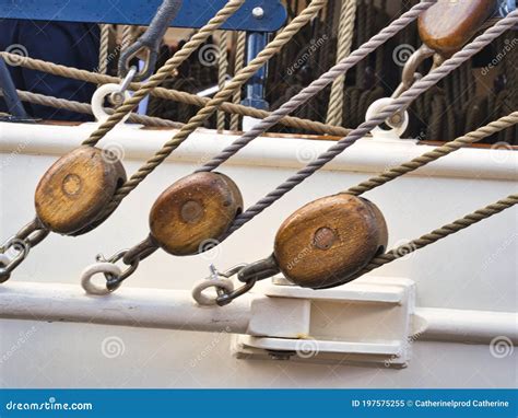 Nautical Tackles And Equipment Of The Old Tall Ship. Rigging Ropes And ...