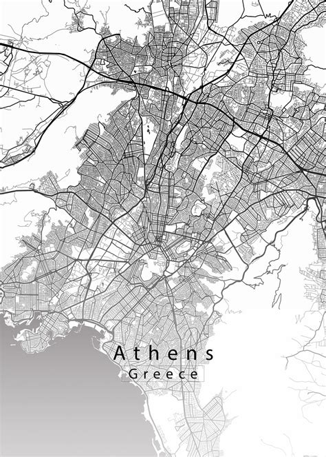 Mapa Athens Greece City Map white ǀ Mapy všech měst a států na zeď ǀ ...