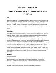 osmosis experiment lab report.docx - OSMOSIS LAB REPORT AFFECT OF CONCENTRATION ON THE RATE OF ...