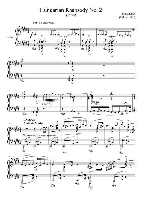 Hungarian Rhapsody No. 2 sheet music for Piano download free in PDF or MIDI