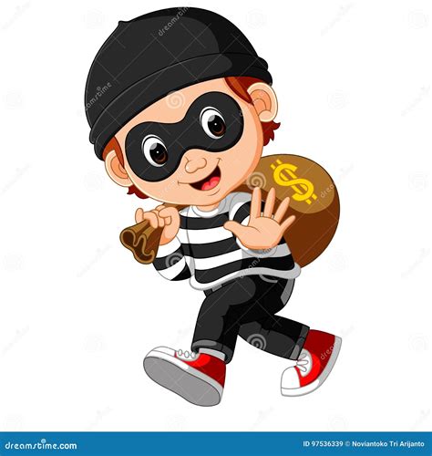 Thief Cartoon Carrying Bag of Money with a Dollar Sign Stock Vector ...