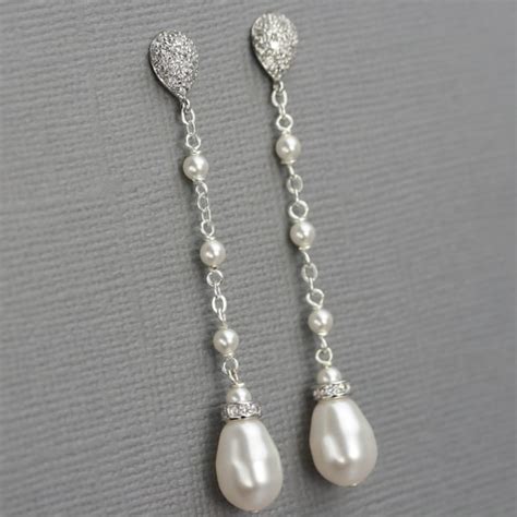 Long Pearl Dangle Earrings Bridal Pearl Drop Earrings | Etsy