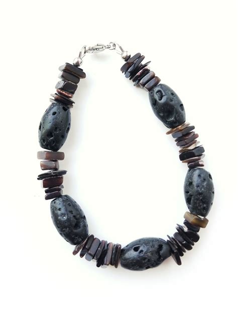 Men's Black Lava Stone Bracelet Shell Bracelet for Men - Etsy