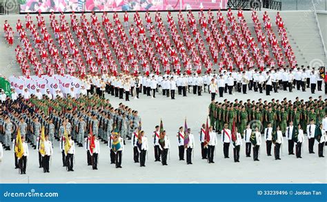 Contingents Standing At Attention During National Day Parade (NDP) Rehearsal 2013 Editorial ...