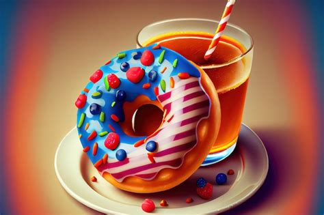 Premium Photo | Donut with juice and candies on independence day ...