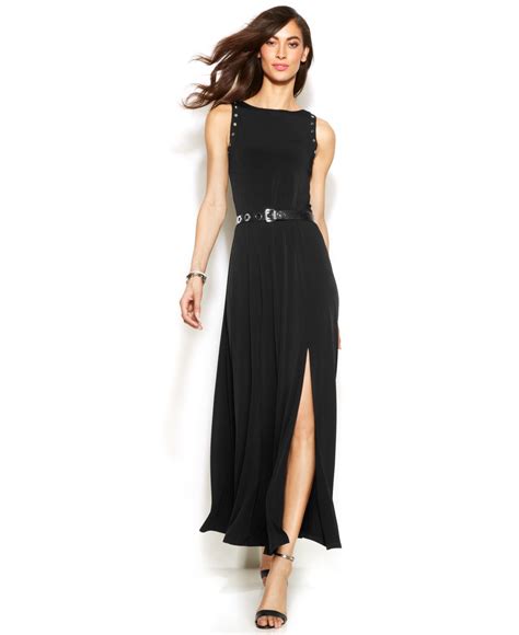 Lyst - Michael Kors Michael Grommet-Trim Belted Maxi Dress in Black