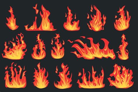 Premium Vector | Hot flaming fires different shapes set isolated ...