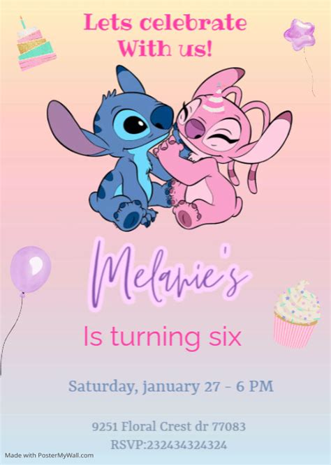 Editable Stitch and angel Birthday Invitation | PosterMyWall