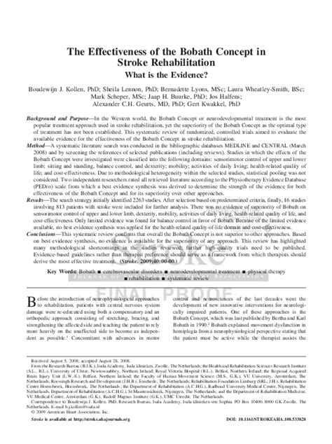 (PDF) The Effectiveness of the Bobath Concept in Stroke Rehabilitation ...