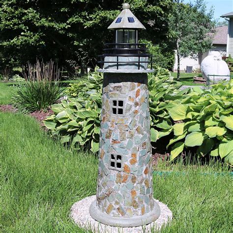 Sunnydaze Solar Garden Lighthouse - Nautical Outdoor Yard Decoration - 35 Inch Tall Cobblestone ...