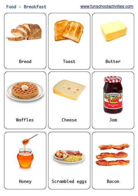 Printable Breakfast flashcards | English food, Food, Food vocabulary