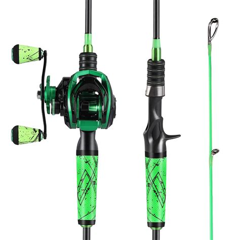 One Bass Fishing Rod and Reel Combo, Baitcasting Combo with SuperPolymer Handle-Green 7'0"Medium ...